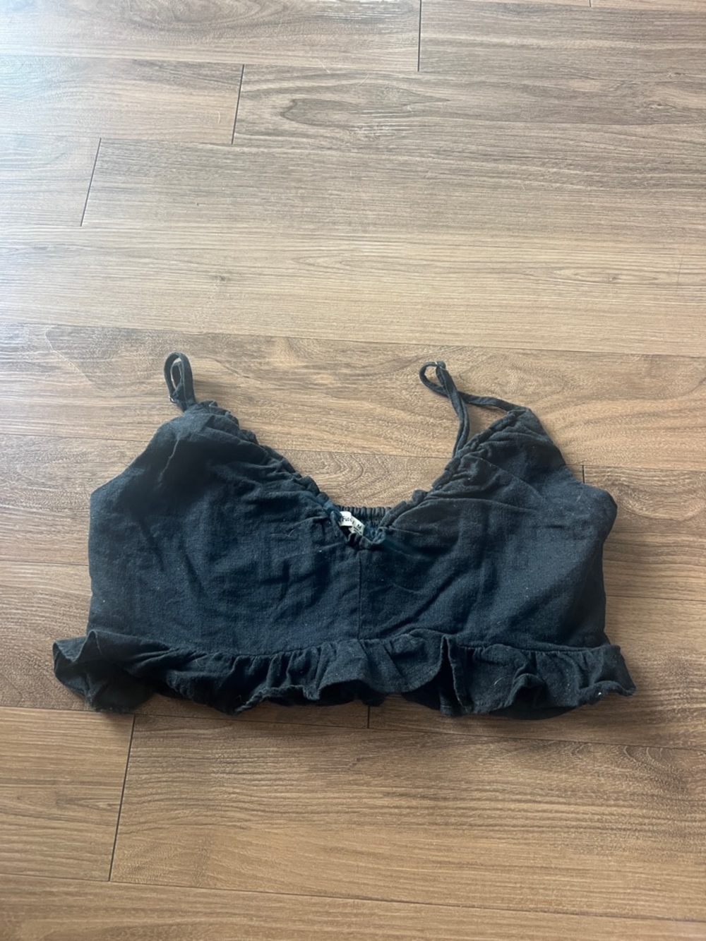 Black Ruffle Crop Cami Top